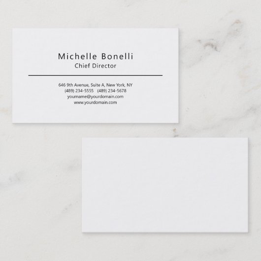 プロフェッショナルプレーンモダンミニマリストホワイト 名刺 (正面/裏面)