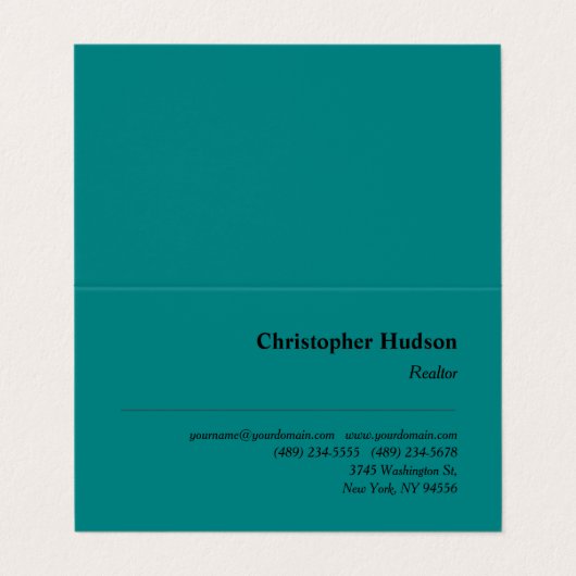 プロフェッショナルプレーン不動産仲介業者実在エテートティール(緑がかった色)ブルー 名刺 (外部フラット)
