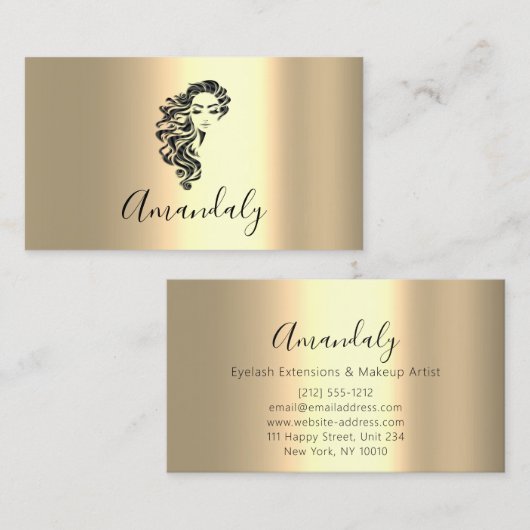 プロフェッショナルヘアアイラッシュメイクアップアーティスト金ゴールドルクス 名刺 (正面/裏面)