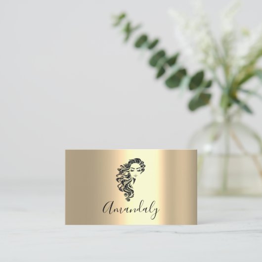 プロフェッショナルヘアアイラッシュメイクアップアーティスト金ゴールドルクス 名刺 (スタンド正面)