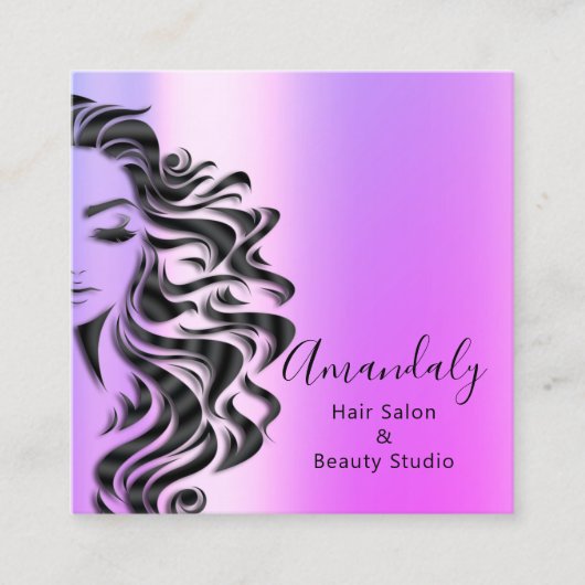 プロフェッショナルヘアサロンメイクアップラッシュパープルピンク スクエア名刺 (正面)