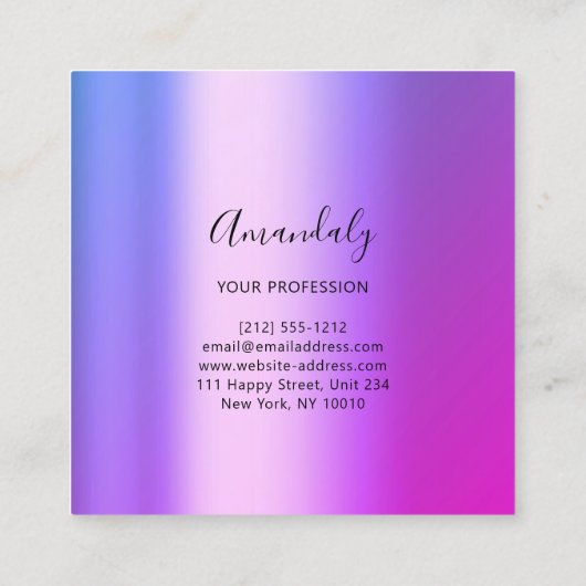 プロフェッショナルヘアサロンメイクアップラッシュパープルピンク スクエア名刺 (裏面)