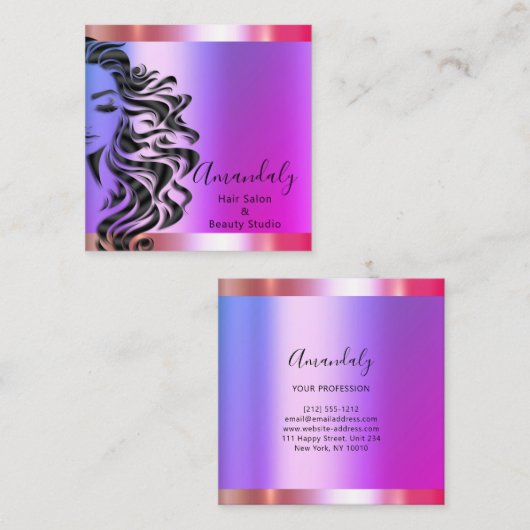 プロフェッショナルヘアサロンメイクアップラッシュパープルピンク スクエア名刺 (正面/裏面)