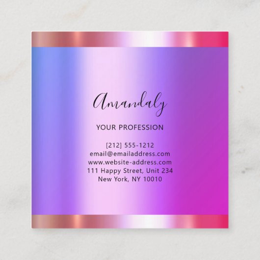 プロフェッショナルヘアサロンメイクアップラッシュパープルピンク スクエア名刺 (裏面)