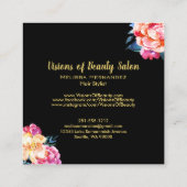 プロフェッショナルヘアスタイリストフローラピンクブラック金ゴールド スクエア名刺 (裏面)