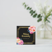 プロフェッショナルヘアスタイリストフローラピンクブラック金ゴールド スクエア名刺 (スタンド正面)