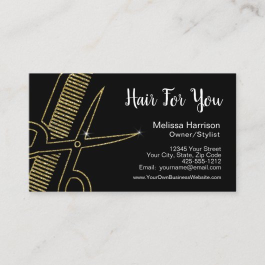 プロフェッショナルヘアスタイリスト金ゴールドグリッター鋏 名刺 (正面)