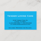 プロフェッショナルベビーシッターまたは育児 名刺 (裏面)