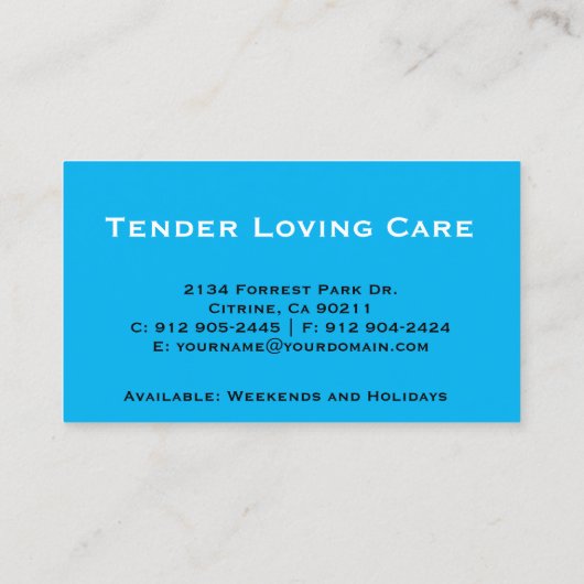 プロフェッショナルベビーシッターまたは育児 名刺 (裏面)