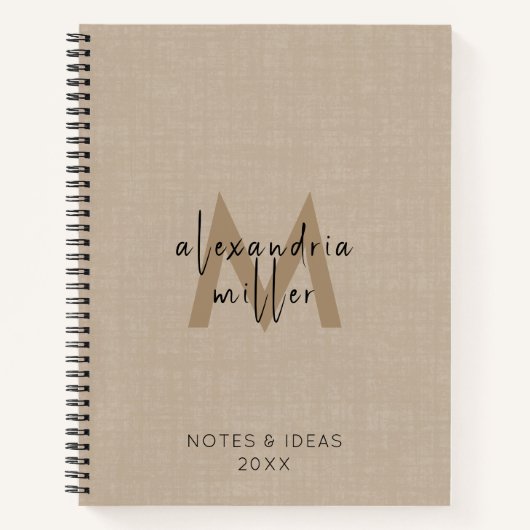 プロフェッショナルベージュリネンモノグラムスクリプト ノートブック (正面)