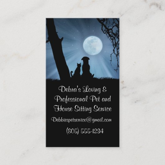 プロフェッショナルペットと家に座る犬と猫 名刺 (正面)