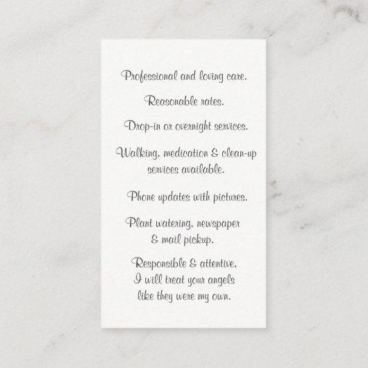 プロフェッショナルペットシッター毛皮ベビー名刺 名刺 (裏面)