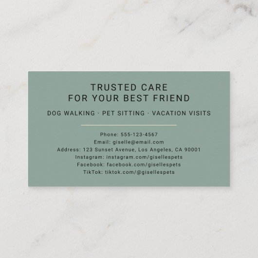 プロフェッショナルペット座り及び犬歩く ミニマル 名刺 (裏面)