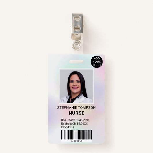 プロフェッショナルホログラフィックナースフォトロゴコード バッジ (正面クリップ)