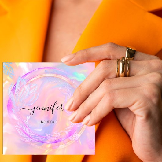 プロフェッショナルホログラフィックフローラQRコードロゴ スクエア名刺