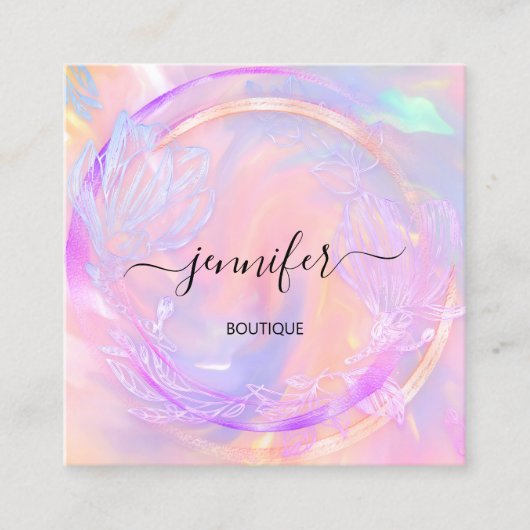 プロフェッショナルホログラフィックフローラQRコードロゴ スクエア名刺 (正面)