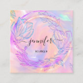 プロフェッショナルホログラフピンクフローラQRコードロゴ スクエア名刺 (正面)