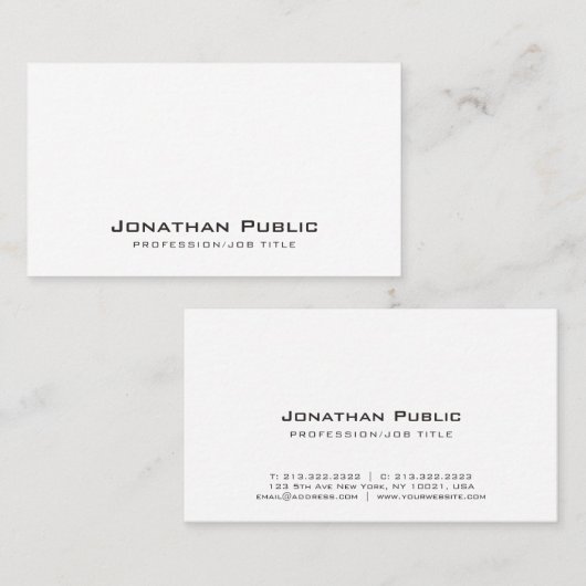 プロフェッショナルホワイトクモダンリーンプレーンエレガント 名刺 (正面/裏面)