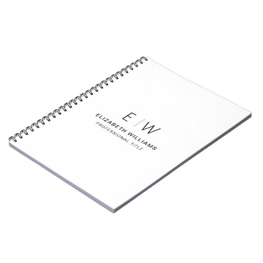プロフェッショナルホワイトモノグラムビジネスイニシャル ノートブック (左側)