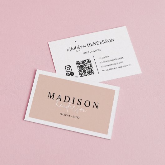 プロフェッショナルボホクリームスクリプトタイポグラフィQRコード 名刺