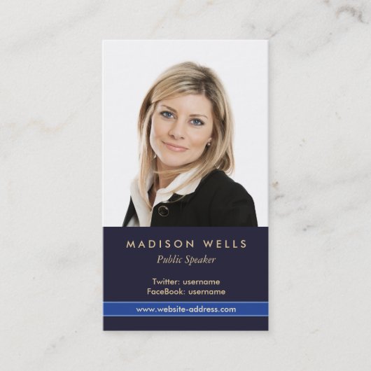 プロフェッショナルポートレートフォトネイビーブルー 名刺 (正面)