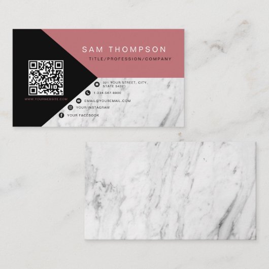 プロフェッショナルマーブルピンクQRコードビジモダンネス コーリングカード (正面/裏面)