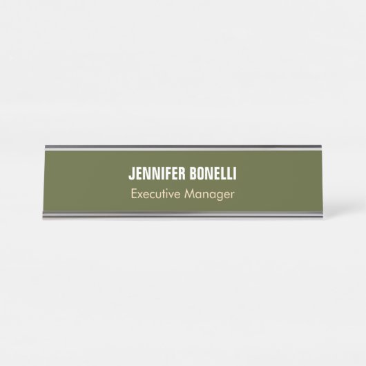 プロフェッショナルミニマリストあなたの名前を追加アーミーグリーン デスクネームプレート (正面)