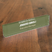 プロフェッショナルミニマリストあなたの名前を追加アーミーグリーン デスクネームプレート (側面)