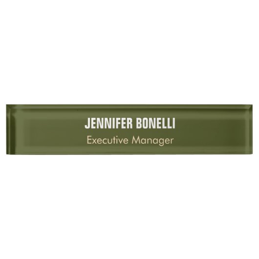 プロフェッショナルミニマリストあなたの名前を追加アーミーグリーン デスクネームプレート (正面)