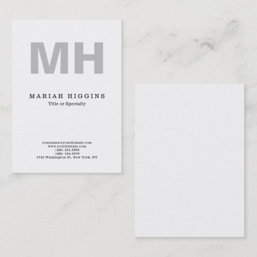 プロフェッショナルミニマリストグレーモノグラムホワイト 名刺 (正面/裏面)