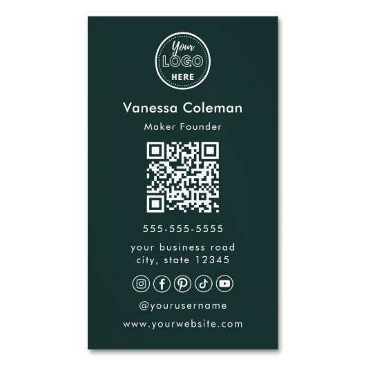 プロフェッショナルミニマリストダークグリーン名刺 マグネット名刺 (正面縦)