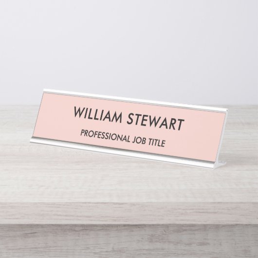 プロフェッショナルミニマリストピンクの従業員スタッフ デスクネームプレート (正面)