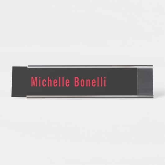 プロフェッショナルミニマリストブラックレッドモダンプレーン デスクネームプレート (正面)