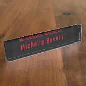 プロフェッショナルミニマリストブラックレッドモダンプレーン デスクネームプレート (側面)