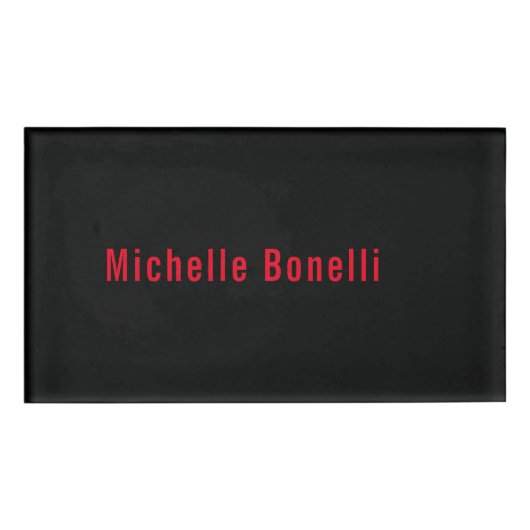 プロフェッショナルミニマリストブラックレッドモダンプレーン 名札 (正面)