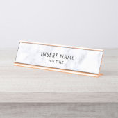 プロフェッショナルミニマリストホワイトマーブル デスクネームプレート (正面)