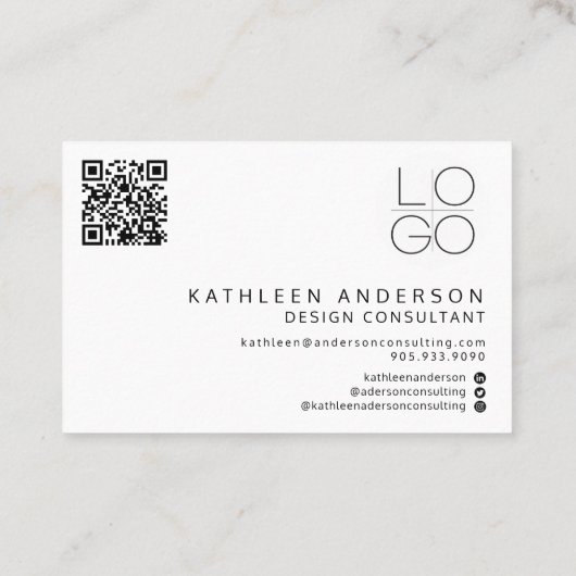 プロフェッショナルミニマリスト白黒QRコード 名刺 (裏面)