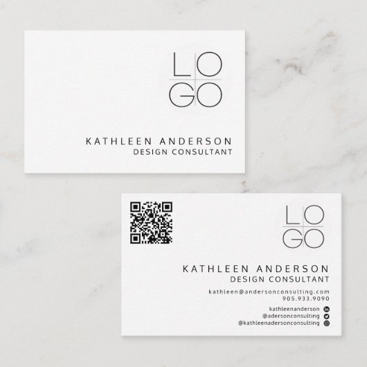 プロフェッショナルミニマリスト白黒QRコード 名刺 (正面/裏面)