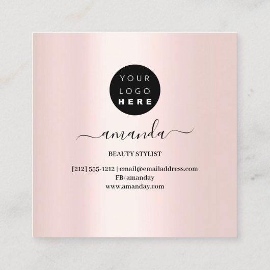 プロフェッショナルミニマリスムフレームピンクローズグリッター スクエア名刺 (裏面)