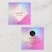 プロフェッショナルミニマリスムフレームホログラフィックピンク スクエア名刺 (正面/裏面)