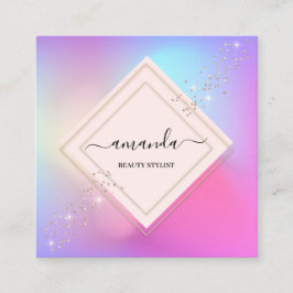 プロフェッショナルミニマリスムフレームホログラフィックピンク スクエア名刺