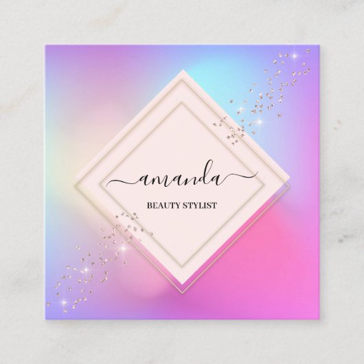 プロフェッショナルミニマリスムフレームホログラフィックピンク スクエア名刺 (正面)
