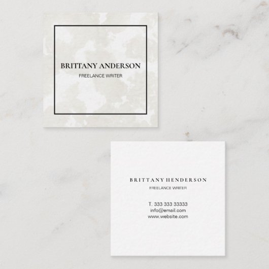 プロフェッショナルミニマリスモダント手書き白 スクエア名刺 (正面/裏面)