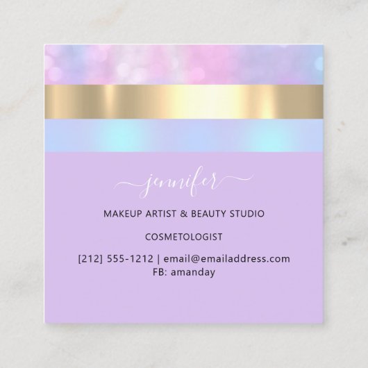 プロフェッショナルミニマリズムストライプのバイオレットホログラフィック スクエア名刺 (裏面)
