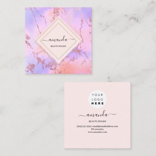 プロフェッショナルミニマリズム枠ホログラフィックマーブル スクエア名刺 (正面/裏面)