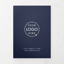 プロフェッショナルミニマルネイビーブルー3折パンフレット 三つ折りカード