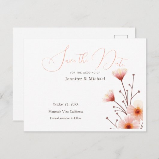 プロフェッショナルミニマルフローラ日付の保存 案内ポストカード (正面/裏面)