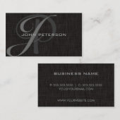 プロフェッショナルミニマルブラックリネン – モノグラム 名刺 (正面/裏面)