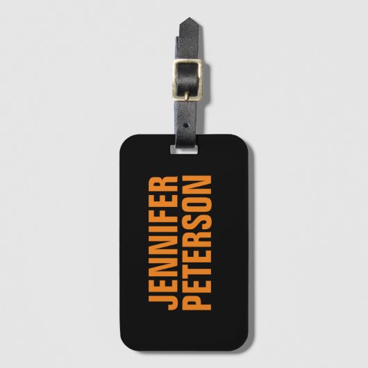 プロフェッショナルミニマルモダンはっきりしたオレンジブラック ラゲッジタグ (正面縦)