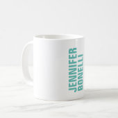 プロフェッショナルミニマルモダンリストの青の白の追加の名前 コーヒーマグカップ (正面左)